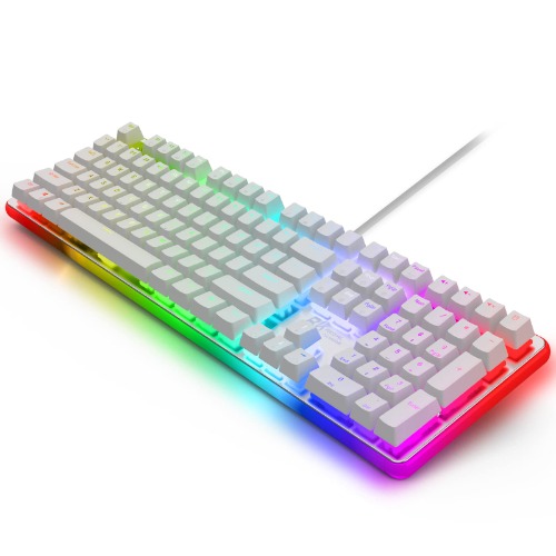 RK ROYAL KLUDGE RK918 Wired Mechanical Keyboard, RGB Backlit Gaming Keyboard with Large LED Sorrounding Side Lamp, Full Size 108 Key Mechanical 100% Anti-Ghosting Computer Keyboard, Brown Switch White - Brown Switch White