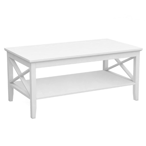 ChooChoo Coffee Table Classic X Design for Living Room, Rectangular Modern Cocktail Table with Storage Shelf, 39 Inch (White) - White