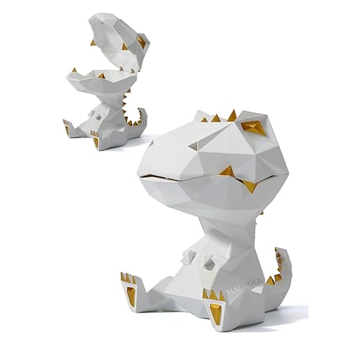 HAUCOZE Dinosaur Gifts Statue Candy Dish Modern Sculpture Arts Cookie Jar Polyresin White 7.5 inch - White