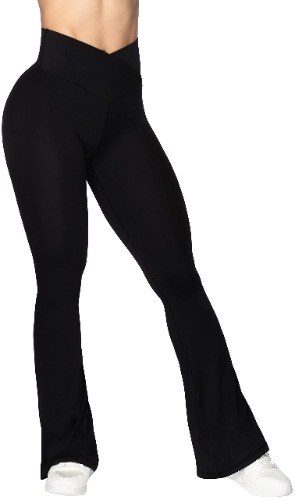 Sunzel Flare Leggings, Crossover Yoga Pants with Tummy Control, High-Waisted and Wide Leg - 30" Black Medium