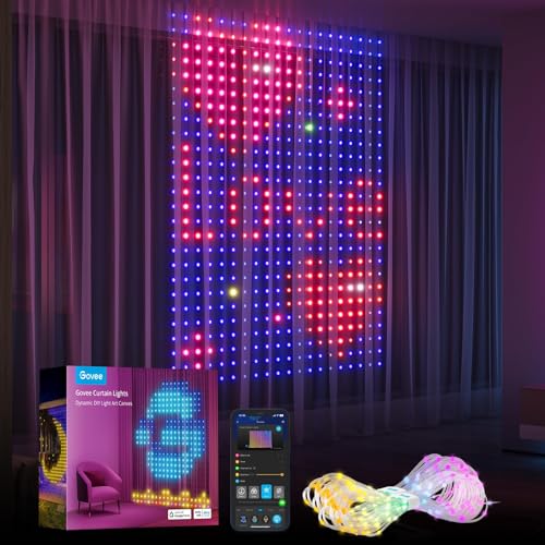 Govee Curtain Lights, Smart LED Curtain Lights, Color Changing Wall Lights, Dynamic DIY Curtain String Lights for Bedroom Living Room Backdrop Decor, Outdoor IP65 Waterproof, 5 x 6.6ft, 520 RGBIC LEDs - 1