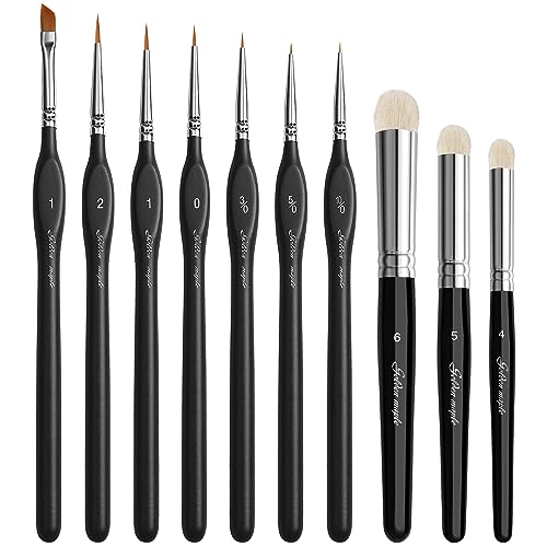 Golden Maple Miniature Paint Brushes Drybrush-10pcs Micro Detail Paint Brush Set, Small Fine Detail Brushes for Acrylic, Watercolors & Paint by Number, Citadel, Figurine, 40k - Black2