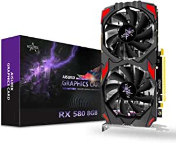 AISURIX Radeon RX 580 Graphic Cards, 2048SP, Real 8GB, GDDR5, 256 Bit, Pc Gaming Radeon Video Card for AMD, 2XDP, HDMI, PCI Express 3.0 with Freeze Fan Stop for Desktop Computer Gaming Gpu
