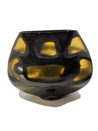 Vintage Carved Art Glass Vase-Black to Amber