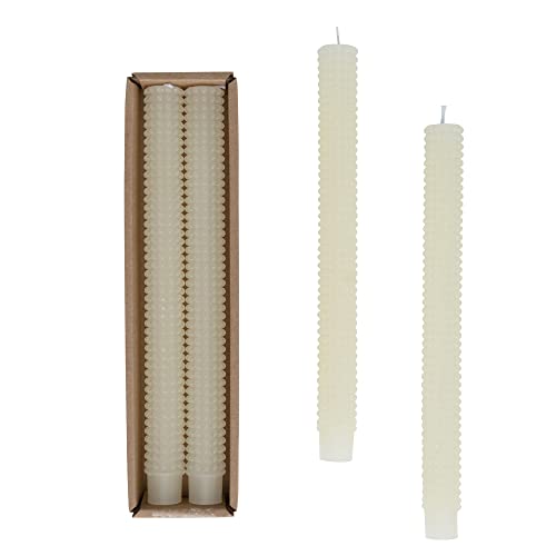Creative Co-Op Unscented Hobnail Taper Box, Set of 2, Cream Candles, 10" H, 2 Count