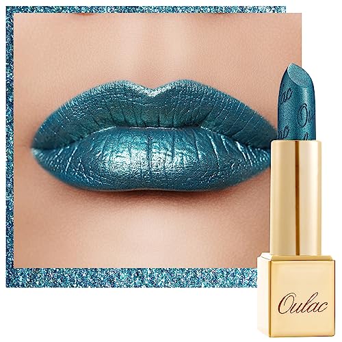OULAC Metallic Shine Glitter Lipstick,Black High Impact Lipcolor, Lightweight Soft and Ultra Hydrating, Long Lasting, Vegan & Cruelty-Free, Full-Coverage Lip Color 4.3 g/0.15 Midnight Mirage(21) - Turquoise(20)