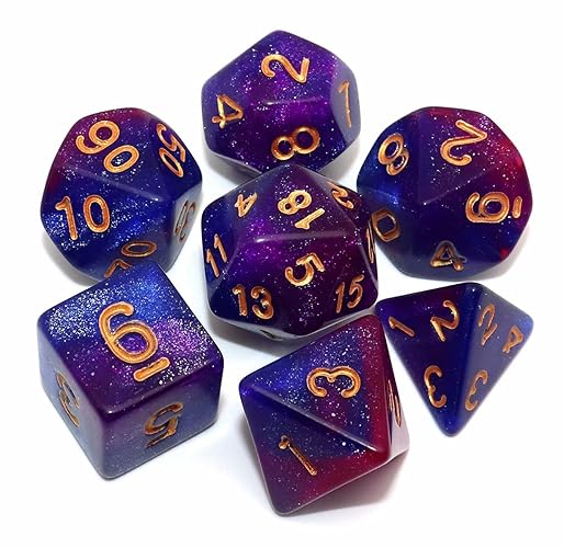 CREEBUY Polyhedral Dice Set for Dungeons and Dragons, Blue and Purple, Gradient Glitter Set of 7 Dice for Role Playing Games - Purple & Blue Nebula