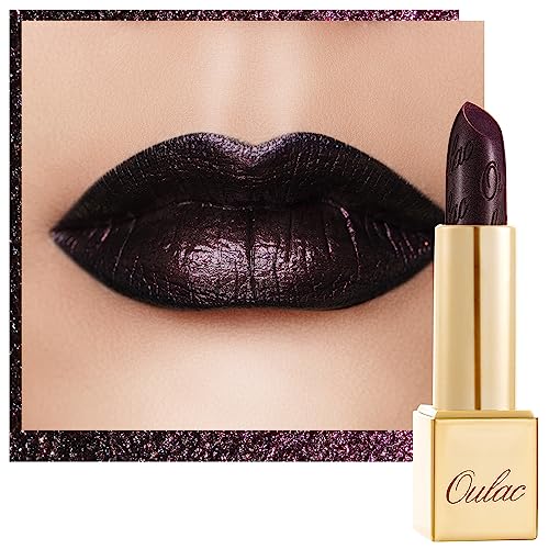 OULAC Metallic Shine Glitter Lipstick,Black High Impact Lipcolor, Lightweight Soft and Ultra Hydrating, Long Lasting, Vegan & Cruelty-Free, Full-Coverage Lip Color 4.3 g/0.15 Midnight Mirage(21) - Midnight Mirage(21)