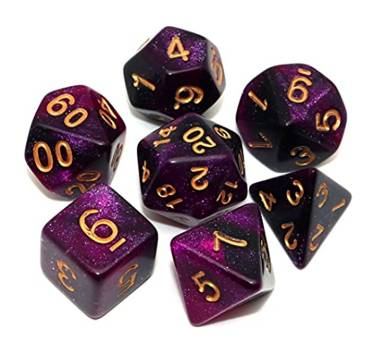Black Mix Purple Nebula Dice DND Polyhedral Dice Set for Dungeon and Dragons D&D Pathfinder RPG Board Games 7-Die Set with Dice Bag - Purple & Black Nebula