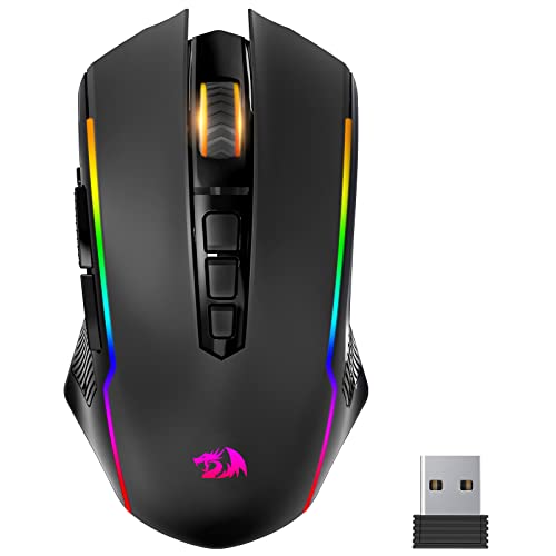 Redragon Gaming Mouse, Wireless Gaming Mouse with 9 Programmable Buttons, RGB Backlit, Rechargeable Wireless Mouse UP to 8000 DPI, Macro Edit, 70Hrs for Laptop, PC, Mac Gamer, Black M910-KS - Black