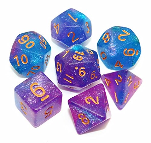 DND Dice Set Blue Purple Glitter Dice for Dungeon and Dragons D&D RPG Role Playing Games Table Games Polyhedral Dice - Blue Mix Rose+glitter