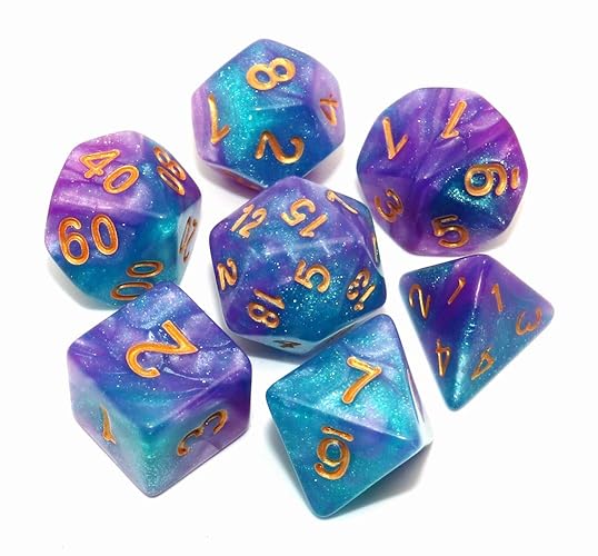 CREEBUY DND Dice Set Lake Blue & Purple Polyhedral RPG Dice for Dungeon and Dragons D&D Role Playing Games Table Games Glitter Dice - Lake Blue Mix Purple+glitter