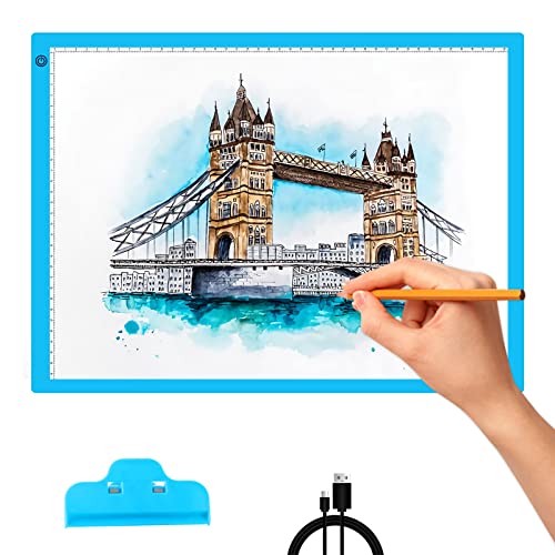A3 Led Light Box ELICE Light Pad Tracing Board Ultra-Thin Adjustable Brightness Light Copy Board for Diamond Painting Artists Drawing Animation Sketching Designing (Blue) - Non-Rechargeable A3(Blue)