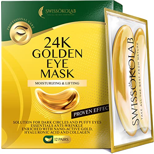 Under Eye Mask 24k Gold Eye Mask Under Eye Patches for Tired Eyes Eye Bags Wrinkles Eye Gel Pads SWISSOKOLAB - Gold