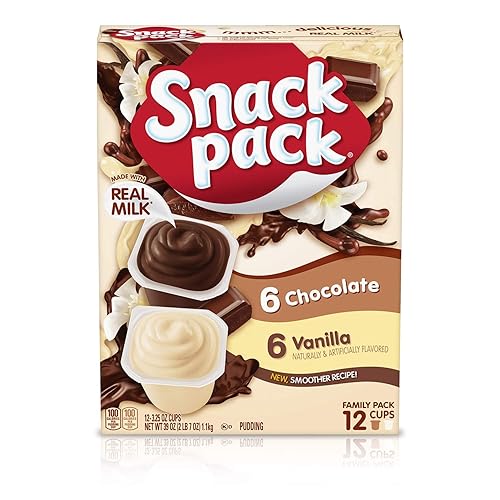 Snack Pack Chocolate and Vanilla Flavored Pudding Cups Family Pack, 12 Count Pudding Cups (1 Pack) - 3.25 Ounce (Pack of 12)
