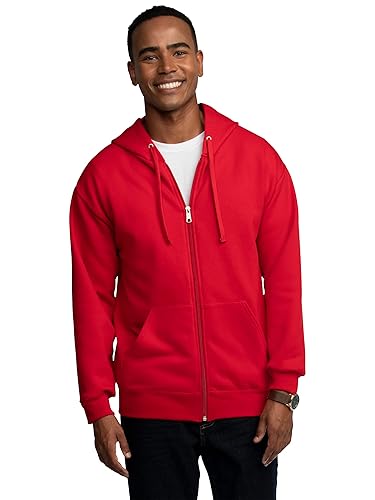 Fruit of the Loom Men's Eversoft Fleece Hoodies, Moisture Wicking & Breathable, Full Zip Hooded Sweatshirt - X-Large - Red Full Zip