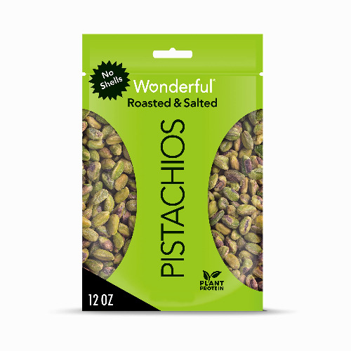 Wonderful Pistachios, No Shells, Roasted and Salted Nuts, 12 Ounce Resealable Bag, Good Source of Protein, Gluten Free, On-the Go-Snack - Roasted & Salted No Shell