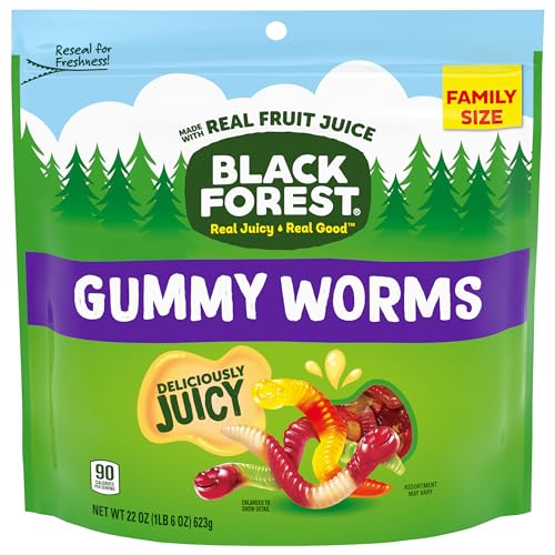 Black Forest Gummy Worms Candy, Made With Real Fruit Juice, Resealable Bag, 22 Ounce - New Recipe - 22oz