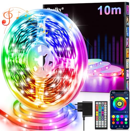 Ruban LED, 10M Flexible RGB Bande LED Decoration Chambre, Bluetooth App Contrôle Synchroniser avec Rythme de Musique, Led Chambre pour Gaming Room, Plafond, Mariage, Fête, Cuisine, TV, Bureau - 10M