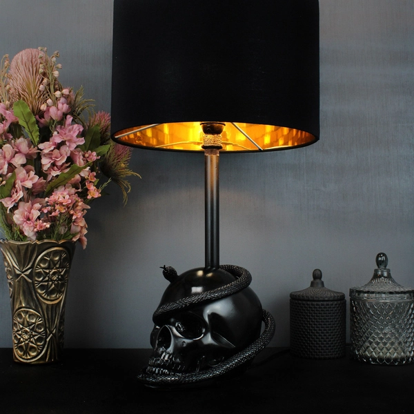 The Snake Edison Skull Lamp | Gothic Homeware handmade by The Blackened Teeth | Gothic Home Decor Lamp