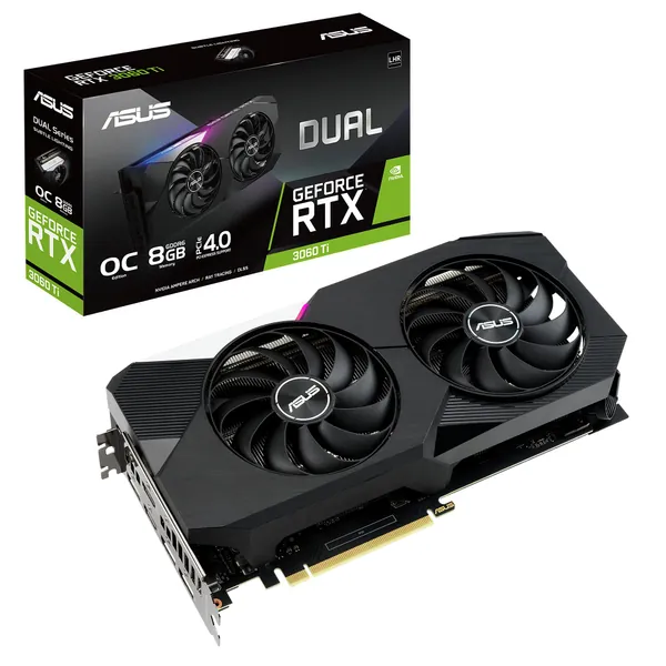 ASUS Dual NVIDIA GeForce RTX 3060 Ti V2 OC Edition Gaming Graphics Card (PCIe 4.0, 8GB GDDR6 Memory, LHR, HDMI 2.1, DisplayPort 1.4a, Axial-tech Fan Design, Dual BIOS, Protective Backplate) - Graphic Card