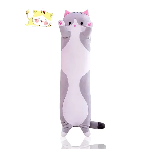 MDXMY Long Cat Plush Pillow Cute Cartoon Cat Stuffed Animals Soft Long Body Pillow Gifts(Gray, 19.68inch/50cm) - Gray 19.68inch/50cm