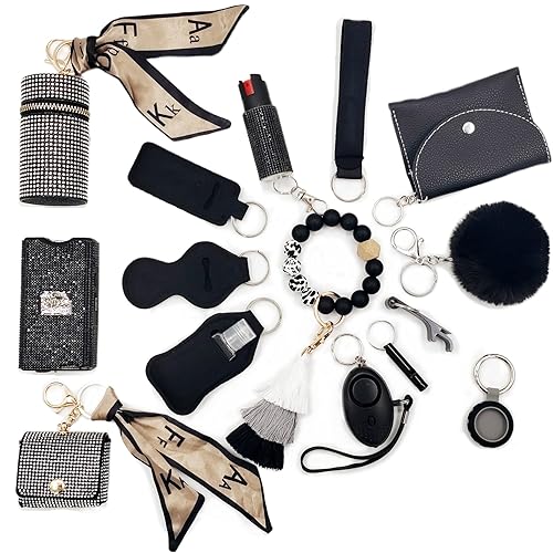 BATUMEYE Gift Set for Woman with Bottle Opener, Card Holder, Wristlet Strap, Whistle, Travel Bottle Holder - Black