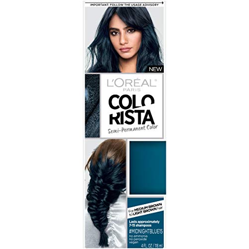L'Oreal Paris Colorista Semi-Permanent Hair Color for Brunette Hair, Midnight blue - Midnightblue - 1 Count (Pack of 1)