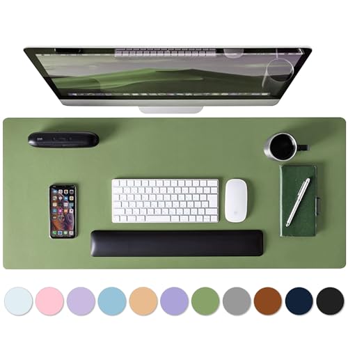 Mouse Pad Desk Protector Mat, Large PU Leather Office Desk Mat, Non-Slip Desk Pad for Keyboard and Mouse, Waterproof Desk Blotter Pad for Writing, Smooth Laptop Desk Pads, Taro Purple (17’’X36’’) - 17’’X36’’ - Olive Green