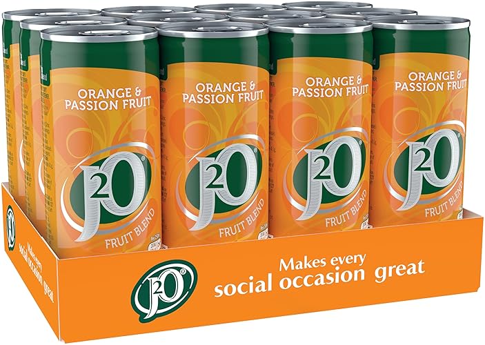 J2O Fruit Juice, Orange and Passion Fruit, 250ml Cans (Pack of 12) - Orange and Passion Fruit - 250 ml (Pack of 12)