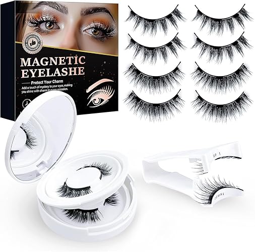Magnetische Wimpern, Aktualisierte Wiederverwendbare Magnetische Wimpern ohne Eyeliner, Dual-3D-Verlängerungsset für Falsche Magnetische Wimpern Mit Zange, Kein Kleber, Nnatürliches Aussehen - 8pcs
