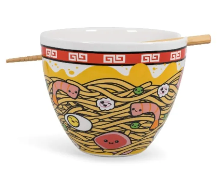 Sunken Noodles Japanese Ceramic Dish Set | 16-Ounce Ramen Bowl and Chopsticks Set