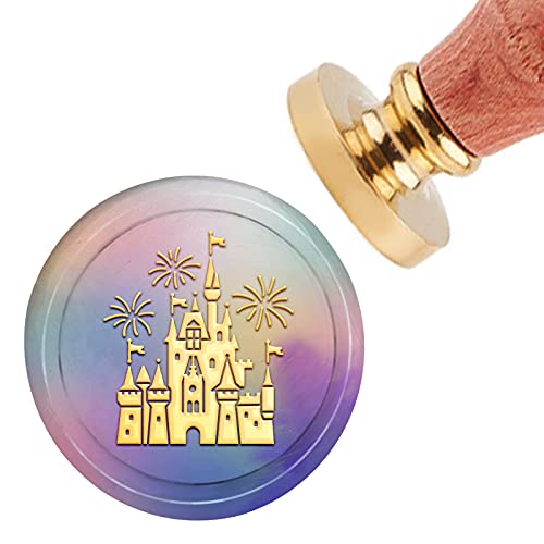 CRASPIRE Castle Wax Seal Stamp Fireworks Vintage Sealing Wax Stamps 30mm Removable Brass Head Sealing Stamp with Wooden Handle for Wedding Invitations Christmas Xmas Halloween Party Gift Wrap - Castle