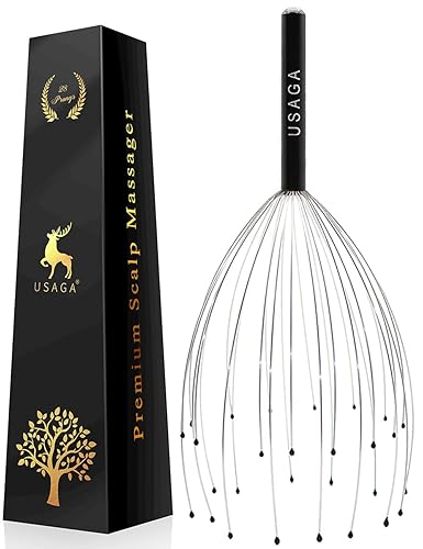 USAGA 28 Fingers Head Scratcher, Head Massager, Scalp Massager, Head Whisk Massager, Wire Massager for Head Hair Body Massage and Stress Relax (Black) - Black