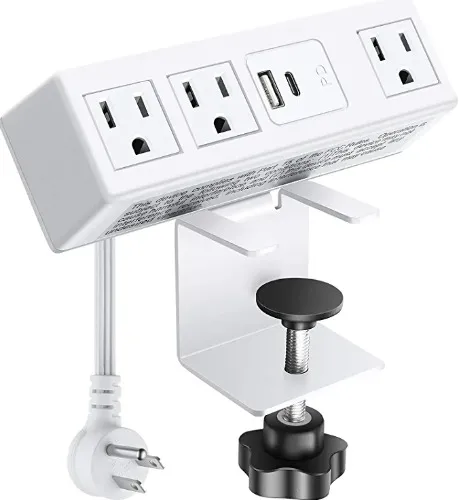 Amazon.com: CCCEI Desk Clamp Power Strip with PD 3.0 Fast Charging USB C Port, on Desktop Mount Widely Spaced Outlet 6 FT Flat Plug, Fit 1.6 inch Tabletop Edge Thick, 125V 12A 1500W (White) : Electronics