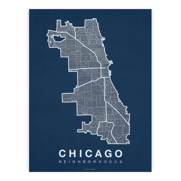 Chicago by Native Maps - White on Navy / 18" x 24" / No Frame - Print Only