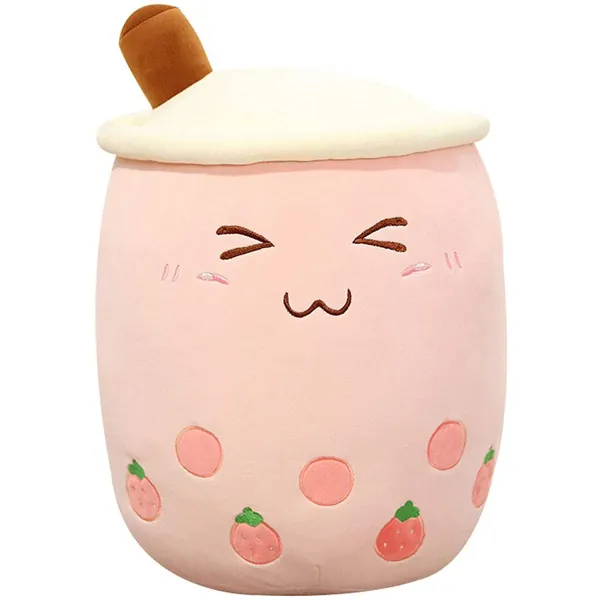 VHYHCY Cute Stuffed Boba Plush Bubble Tea Plushie Pillow Milk Tea Cup Pillow Food Plush, Soft Kawaii Hugging Plush Toys Gifts for Kids(Pink, 13.7 inch)