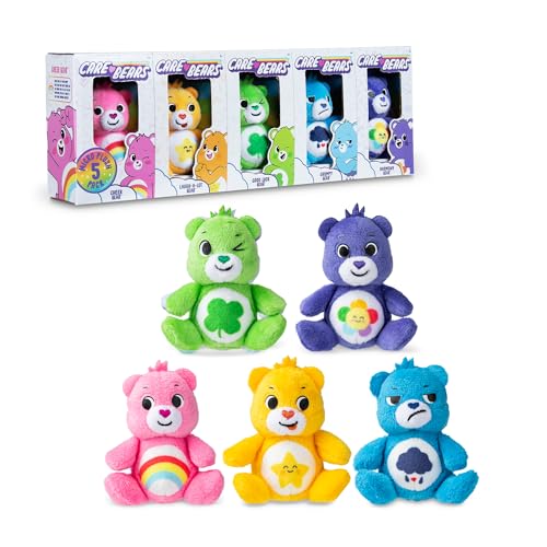 Care Bears 3" Micro Plush 5-Pack Treasure Box - Cheer, Laugh A-Lot, Good Luck, Grumpy and Harmony Bear — Miniature Plush Figure, Suffed Animal, Toy Mini Soft Figure for Kids, Girls and Boys Ages 4+