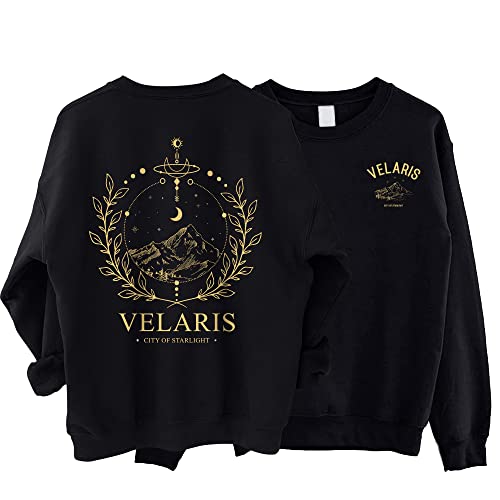 Velaris City of Starlight Sweatshirt - The Night Court Acotar Booklish Sweater, Velaris 2 Sided Sweater - Large - Black