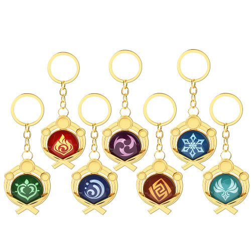 Anime Genshin Impact Vision Keychain - Eye of God Hydro Dendro Electro Geo Pyro Anemo Cryo Luminous Metal Key Chain Jewelry, Inazuma Set, Medium - Inazuma Set