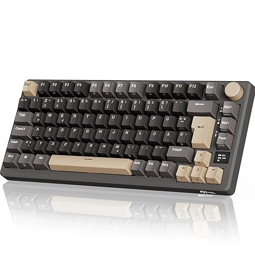 RK ROYAL KLUDGE M75 Gaming Tastatur kabellos 75% Prozent TKL Mechanische Tastatur RGB 2,4 GHz Wireless/Bluetooth/USB-C QWERTZ mit OLED-Smart-Display und Knopf Hot Swappable Braune Schalter, Grau - Hot Swappable Brauner Schalter - Gray