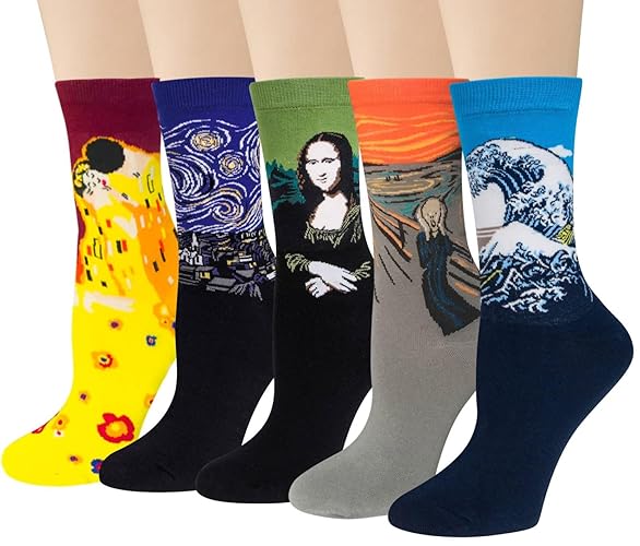 Chalier Womens Fun Socks Famous Painting Patterned Art Socks & Printed Cool Novelty Funny Socks for Women - One Size - D-oil Painting Multicolor 4 (5 Pairs)