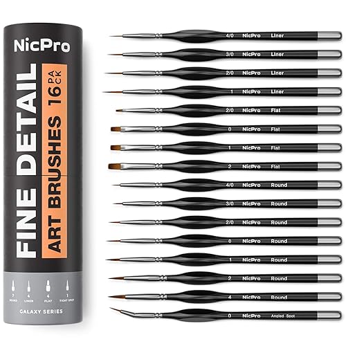 Nicpro 16 PCS Small Detail Paint Brush Set, Professional Miniature Painting Kit Fine Detail Brushes for Watercolor Oil Acrylic, Craft, Models, Rock Painting, Paint by Number- Come with Holder & Bag - Black - 16 PCS