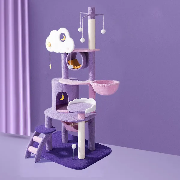 Cat Scratchers for Indoor Cats, 128Cm Cat Tree Cat Tower, Cat Scratching Post with Condos, Basket, Hammock, Tree Hole, Sisal Pillar for 2 Cats Activity Centre - 6