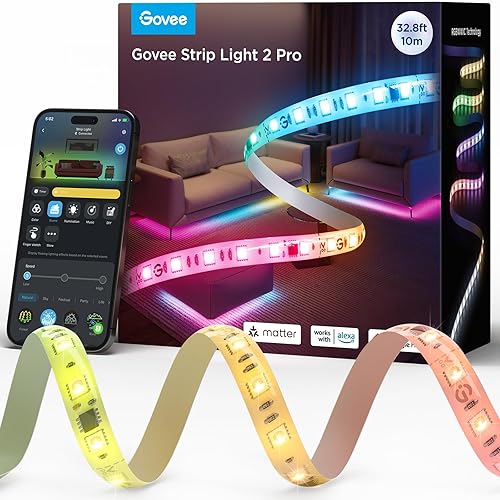 Govee RGBIC Strip Light 2 Pro with Matter, 32.8ft Wi-Fi LED Lights for Bedroom, Cabinet, Party, TV and Gaming Desk, Smart Led Strip Lights Compatible with Alexa and Google Assistant, Home Decor - 32.8ft