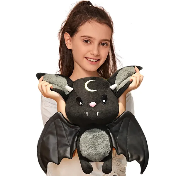 ELAINREN Crazy Bat Plush Stuffed Animal Halloween Black Bat Soft Hugging Plushie Pillow Decor Furry Purple Bat Dolls Gifts for Xmas,11.8Inch