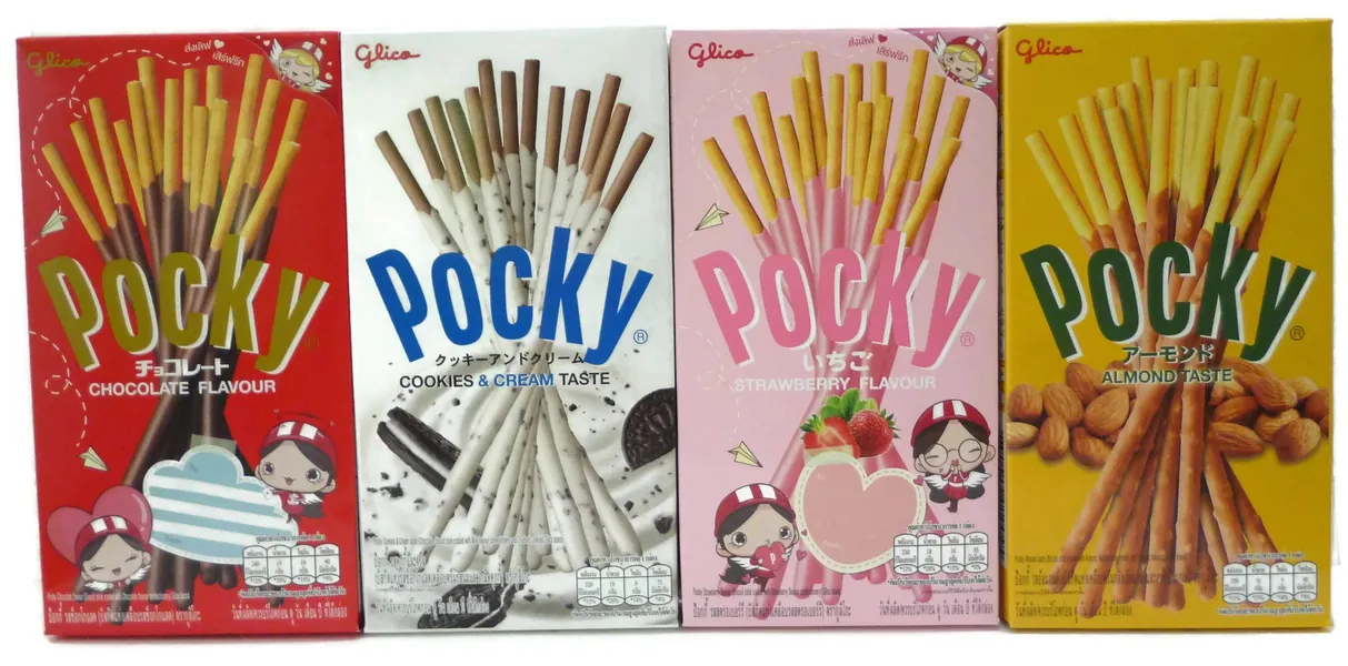 Pocky Biscuit Sticks Variety, Chocolate, Strawberry, Cookies & Cream, and Almond ,Pack of 4 Boxes