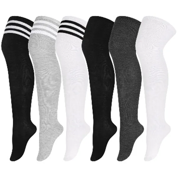 Aneco 6 Pairs Plus Size Over Knee Socks Women Warm Thigh High Stockings for Daily Use, L-XXL
