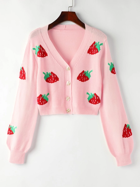 SHEIN Qutie Cardigan con moello fragola