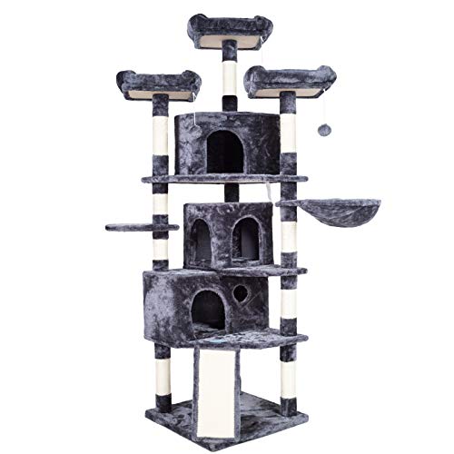 Hey-brother XL Size Cat Tree, Cat Tower with 3 Caves, 3 Cozy Perches, Scratching Posts, Board, Activity Center Stable for Kitten/Gig Cat Smoky Gray MPJ0032G - Smoky Gray